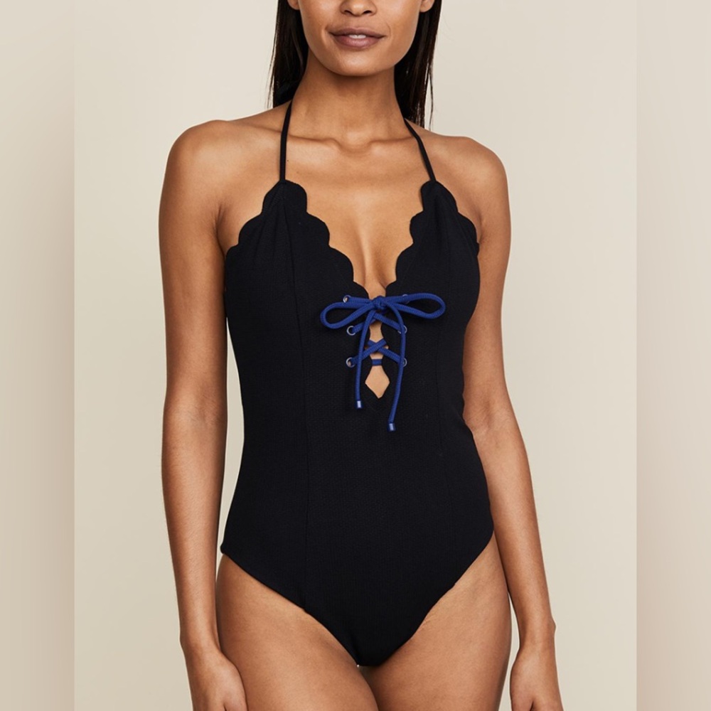 Marysia Swim Black One-Piece with Blue Lace Front